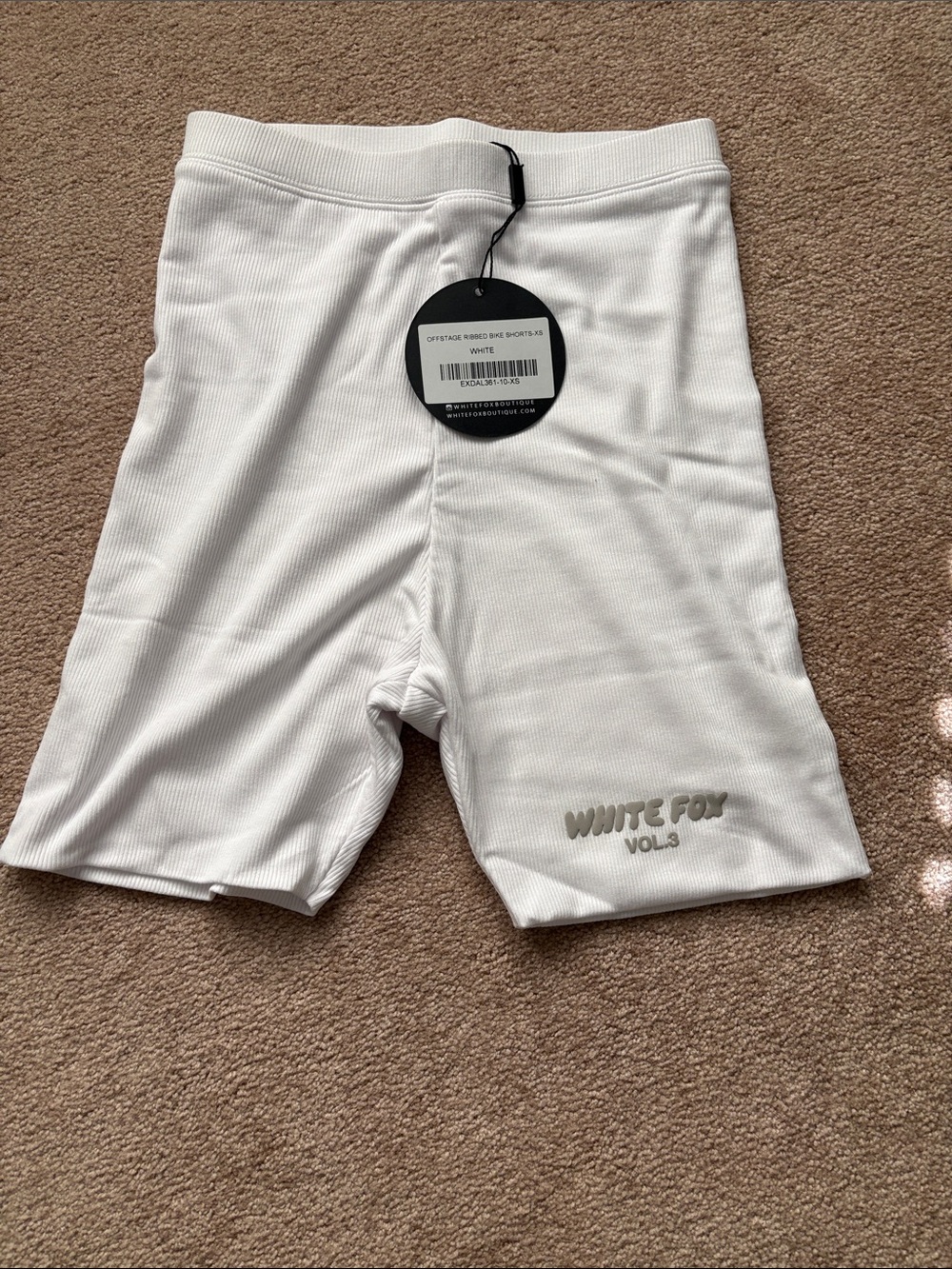 White Fox Boutique Offstage Ribbed Bike Shorts in White